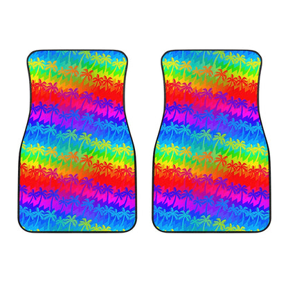 Rainbow Palm Tree Pattern Print Front Car Floor Mats
