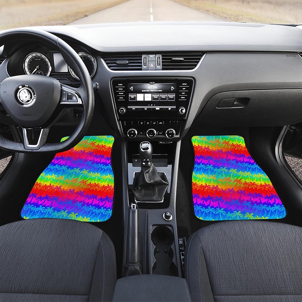 Rainbow Palm Tree Pattern Print Front Car Floor Mats