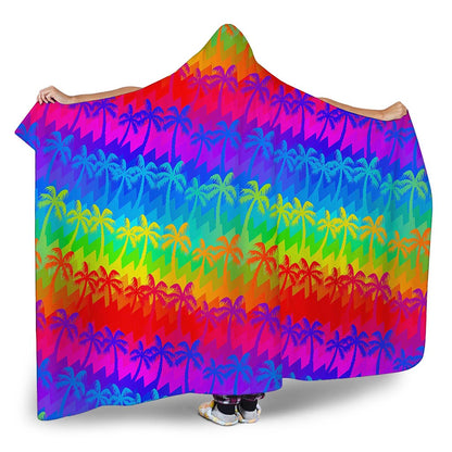 Rainbow Palm Tree Pattern Print Hooded Blanket