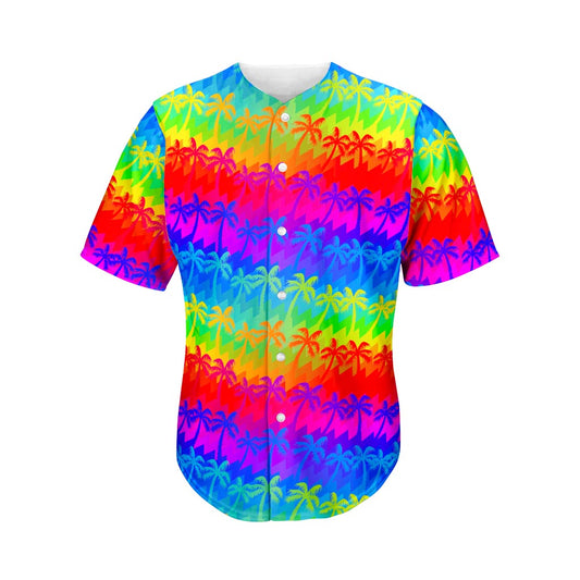 Rainbow Palm Tree Pattern Print Men's Baseball Jersey
