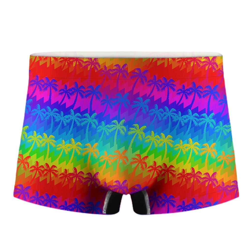 Rainbow Palm Tree Pattern Print Men's Boxer Briefs