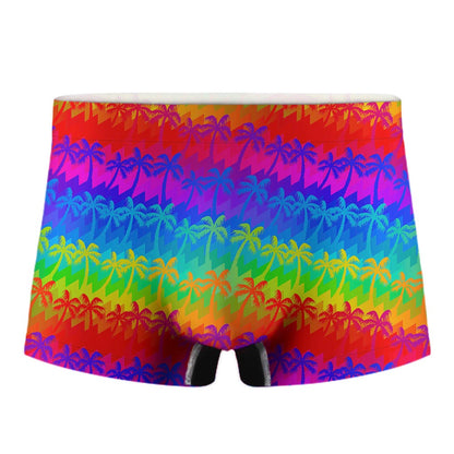 Rainbow Palm Tree Pattern Print Men's Boxer Briefs