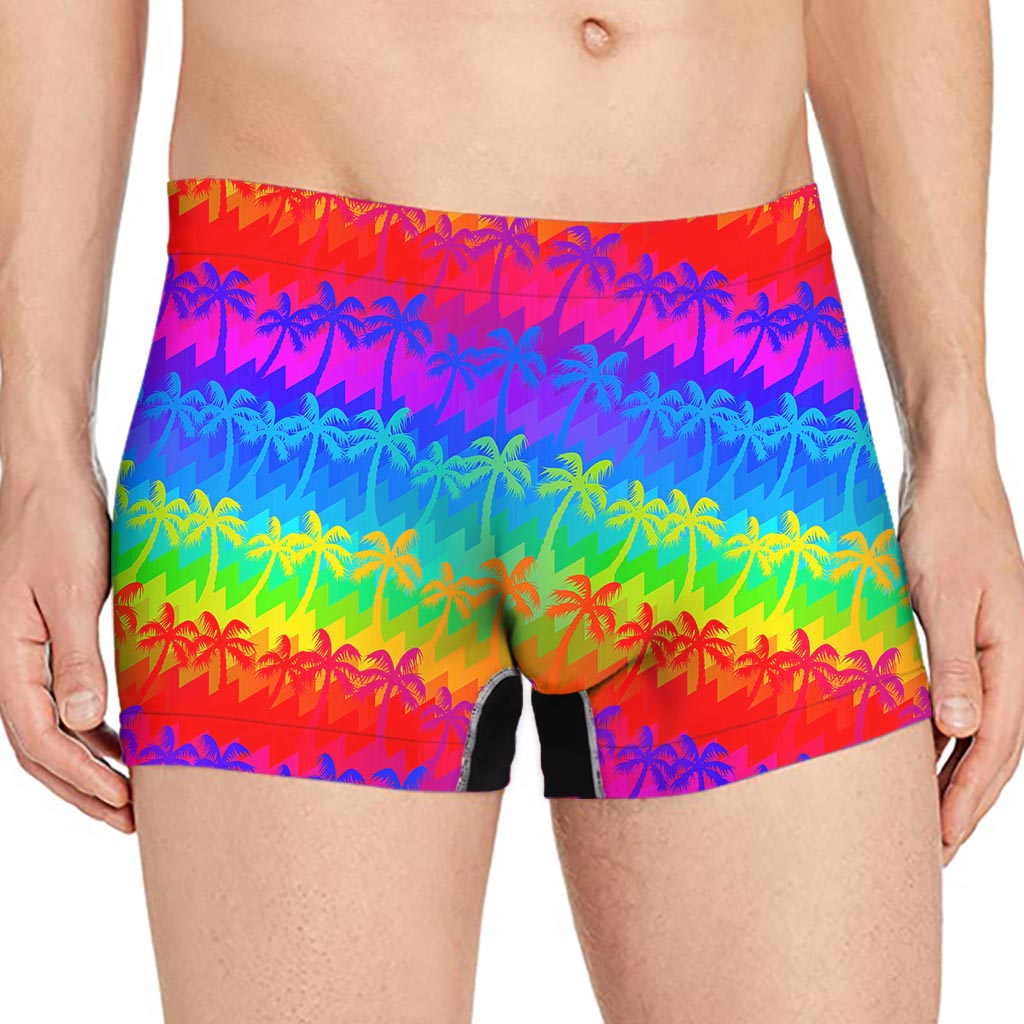 Rainbow Palm Tree Pattern Print Men's Boxer Briefs