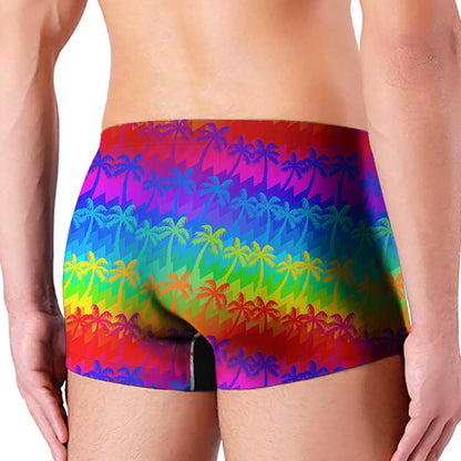Rainbow Palm Tree Pattern Print Men's Boxer Briefs
