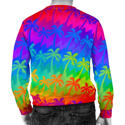 Rainbow Palm Tree Pattern Print Men's Crewneck Sweatshirt GearFrost
