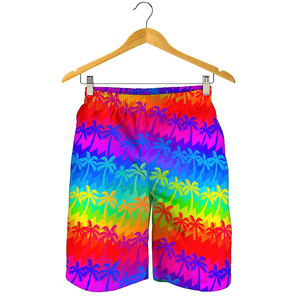 Rainbow Palm Tree Pattern Print Men's Shorts