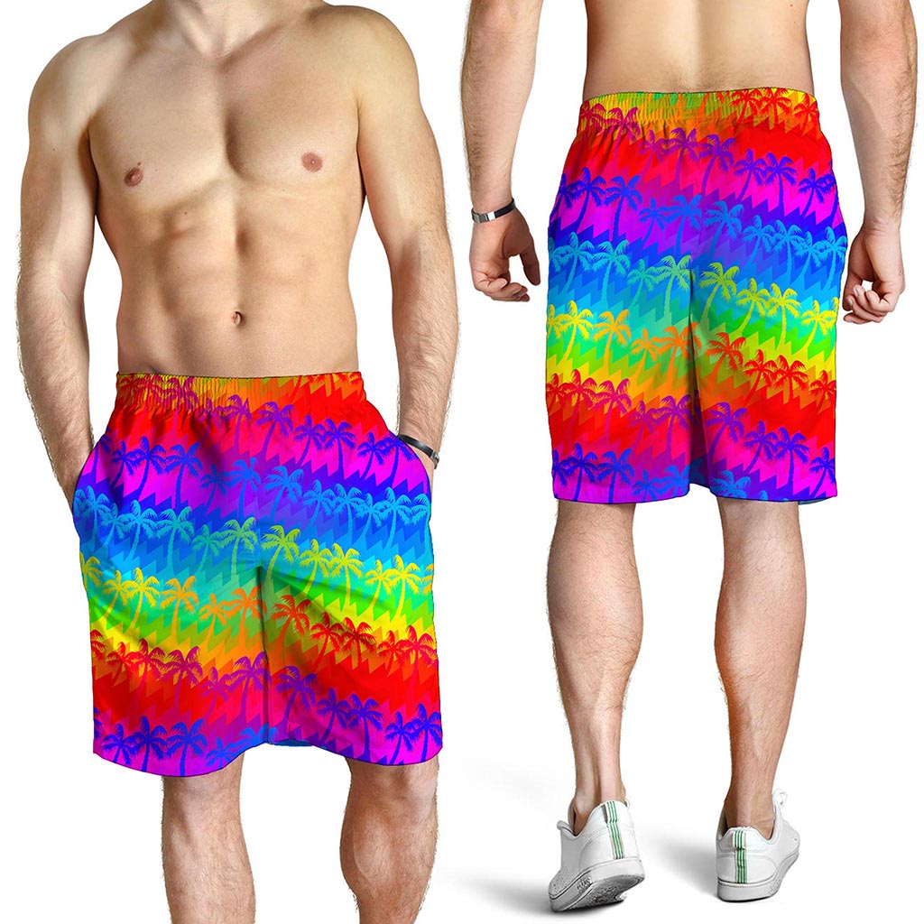 Rainbow Palm Tree Pattern Print Men's Shorts