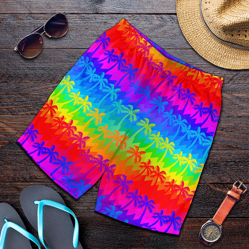 Rainbow Palm Tree Pattern Print Men's Shorts
