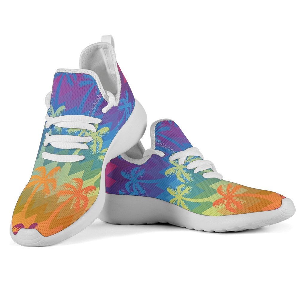 Rainbow Palm Tree Pattern Print Mesh Knit Shoes GearFrost