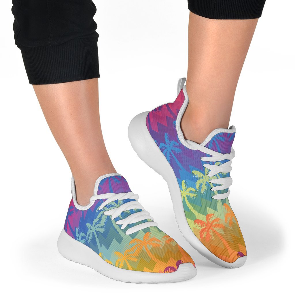 Rainbow Palm Tree Pattern Print Mesh Knit Shoes GearFrost