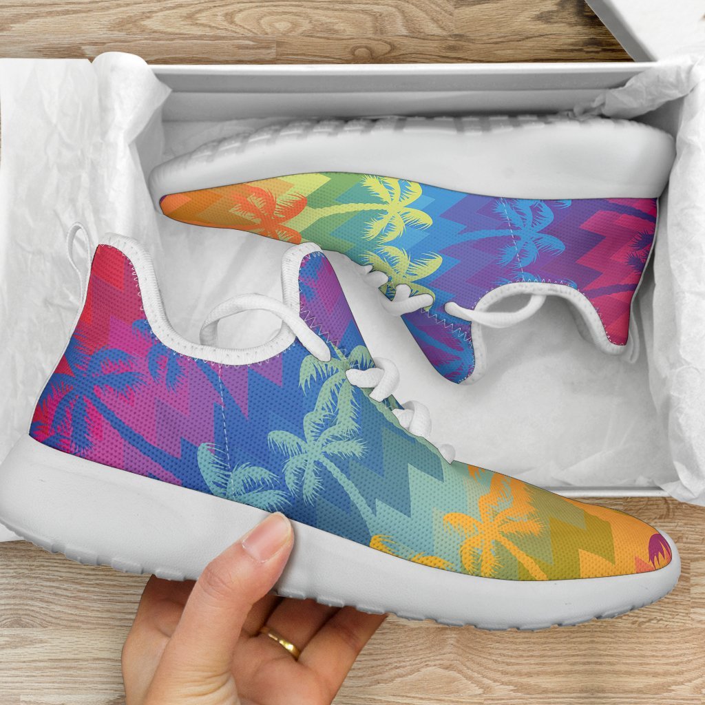 Rainbow Palm Tree Pattern Print Mesh Knit Shoes GearFrost