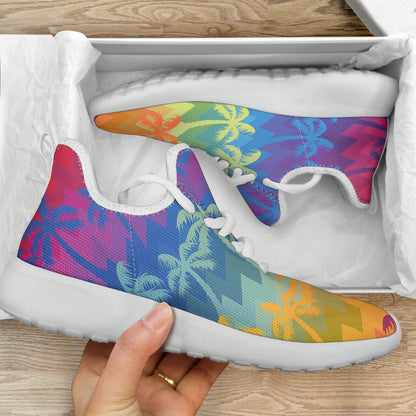 Rainbow Palm Tree Pattern Print Mesh Knit Shoes GearFrost