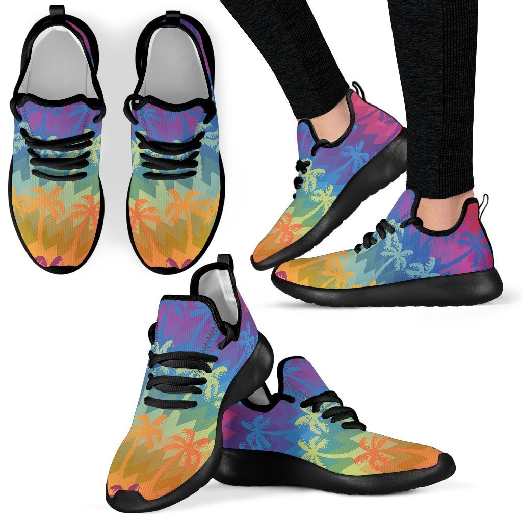Rainbow Palm Tree Pattern Print Mesh Knit Shoes GearFrost