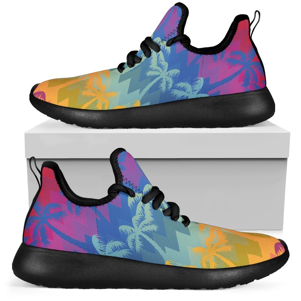 Rainbow Palm Tree Pattern Print Mesh Knit Shoes GearFrost