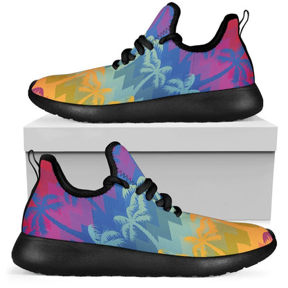 Rainbow Palm Tree Pattern Print Mesh Knit Shoes GearFrost