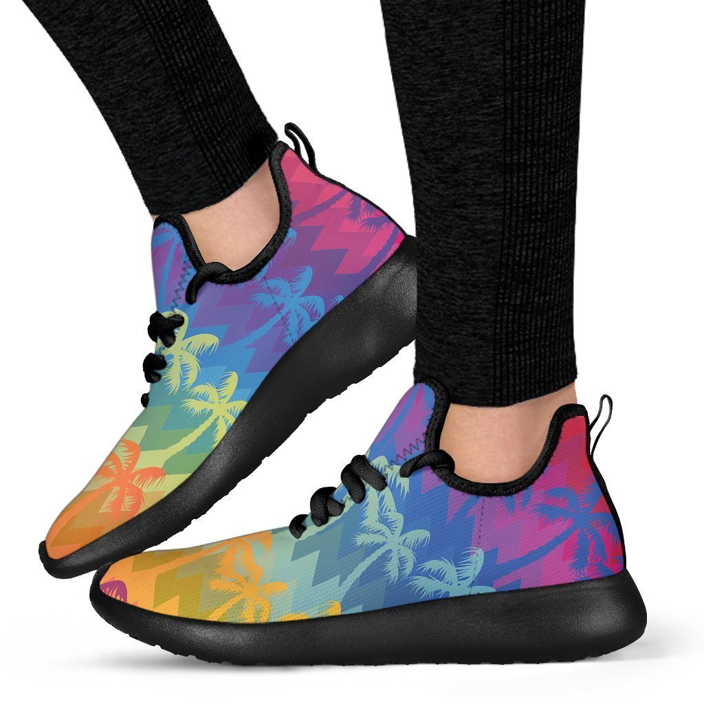 Rainbow Palm Tree Pattern Print Mesh Knit Shoes GearFrost