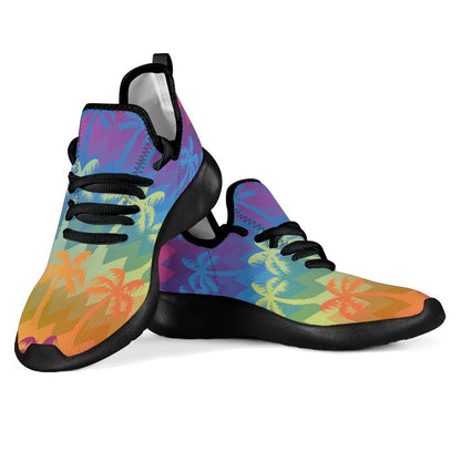 Rainbow Palm Tree Pattern Print Mesh Knit Shoes GearFrost