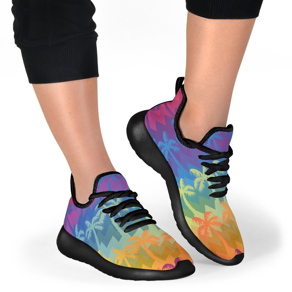 Rainbow Palm Tree Pattern Print Mesh Knit Shoes GearFrost