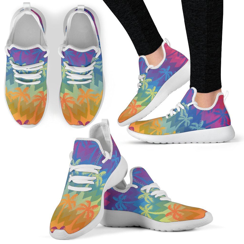 Rainbow Palm Tree Pattern Print Mesh Knit Shoes GearFrost