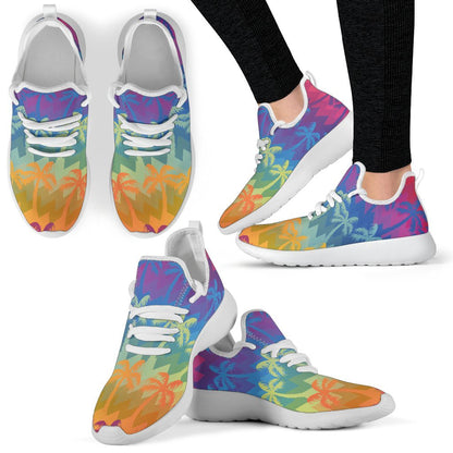 Rainbow Palm Tree Pattern Print Mesh Knit Shoes GearFrost