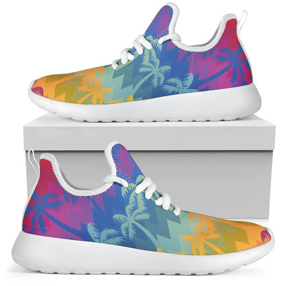 Rainbow Palm Tree Pattern Print Mesh Knit Shoes GearFrost