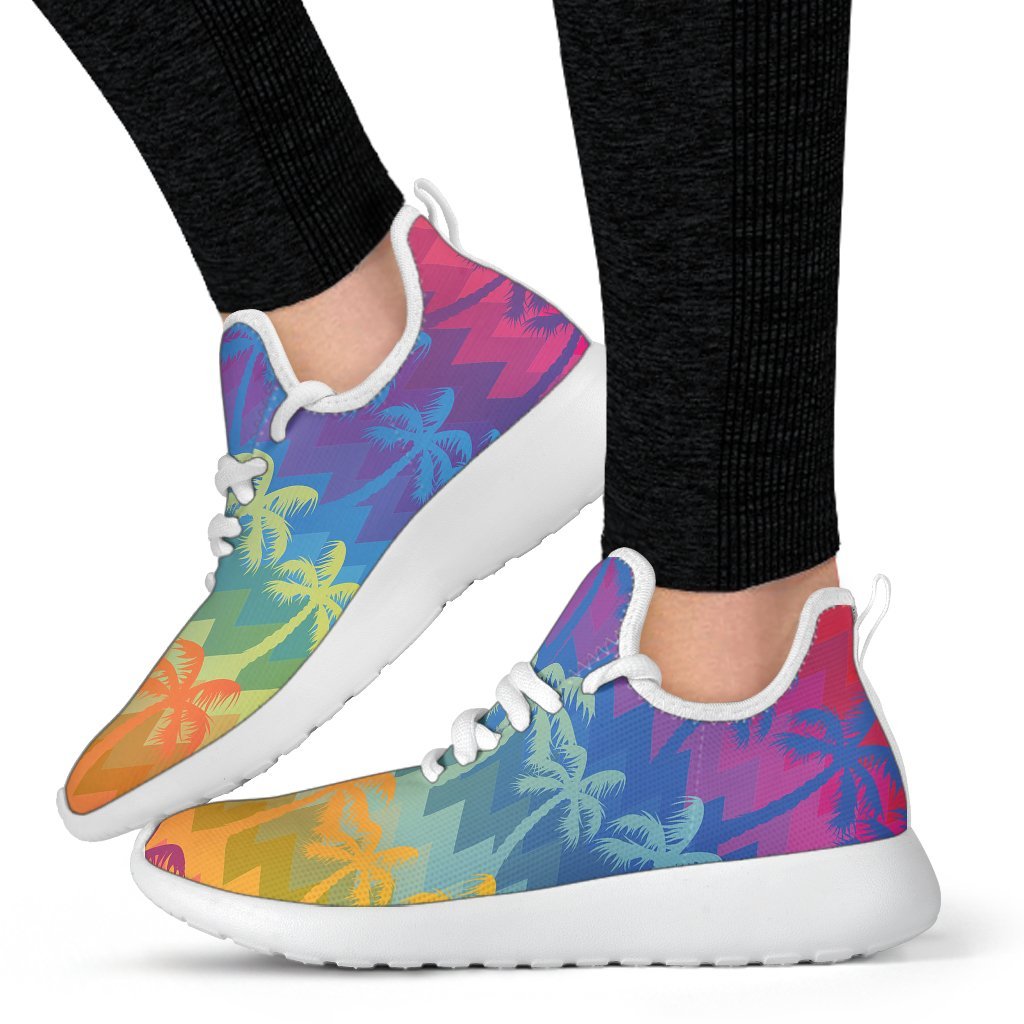 Rainbow Palm Tree Pattern Print Mesh Knit Shoes GearFrost