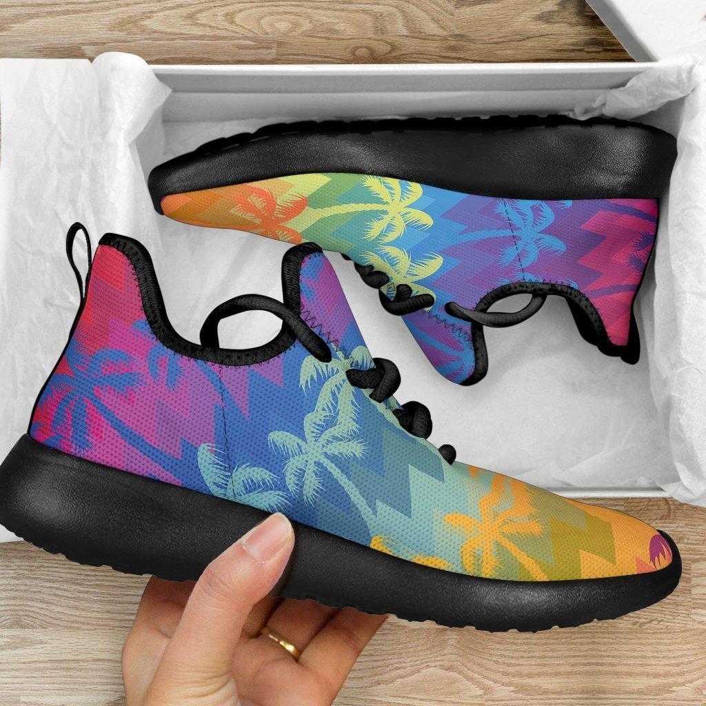 Rainbow Palm Tree Pattern Print Mesh Knit Shoes GearFrost