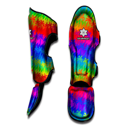 Rainbow Palm Tree Pattern Print Muay Thai Shin Guard