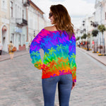 Rainbow Palm Tree Pattern Print Off Shoulder Sweatshirt GearFrost