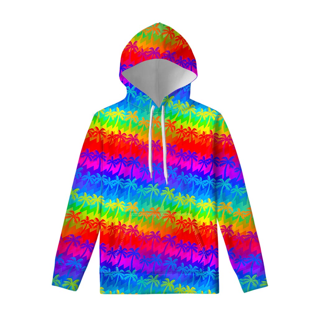 Rainbow Palm Tree Pattern Print Pullover Hoodie