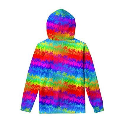 Rainbow Palm Tree Pattern Print Pullover Hoodie