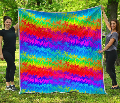 Rainbow Palm Tree Pattern Print Quilt