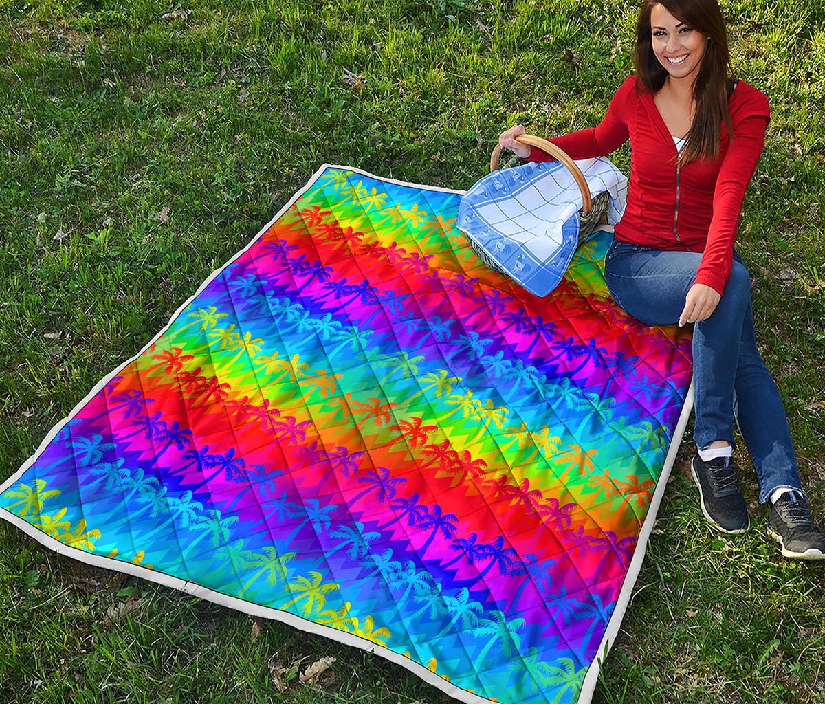Rainbow Palm Tree Pattern Print Quilt