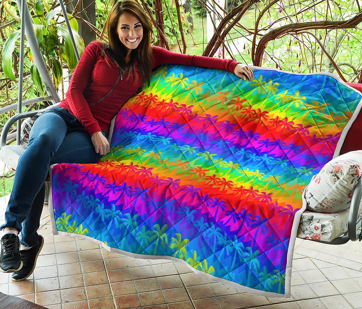 Rainbow Palm Tree Pattern Print Quilt