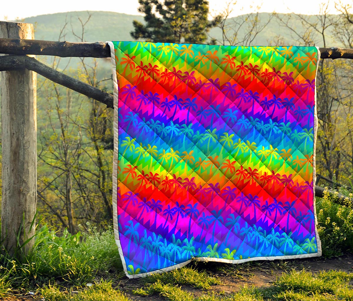 Rainbow Palm Tree Pattern Print Quilt