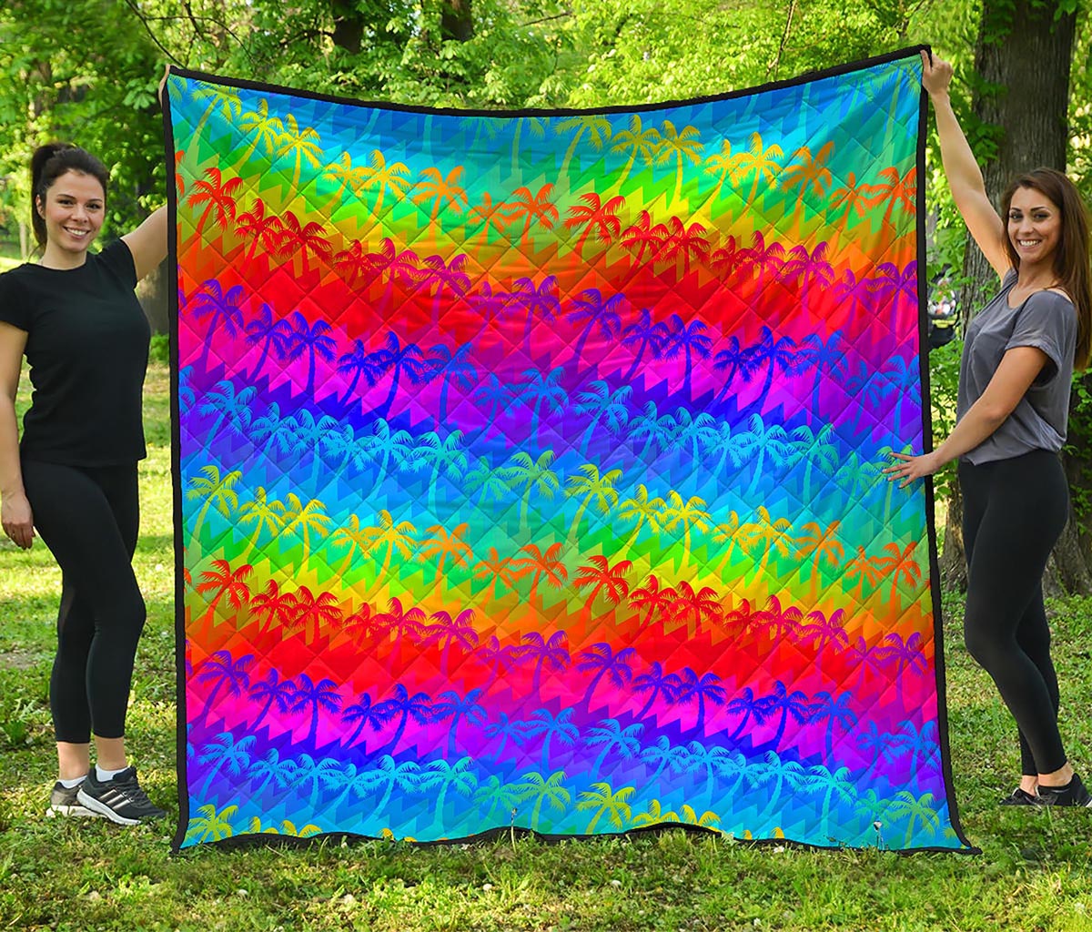 Rainbow Palm Tree Pattern Print Quilt