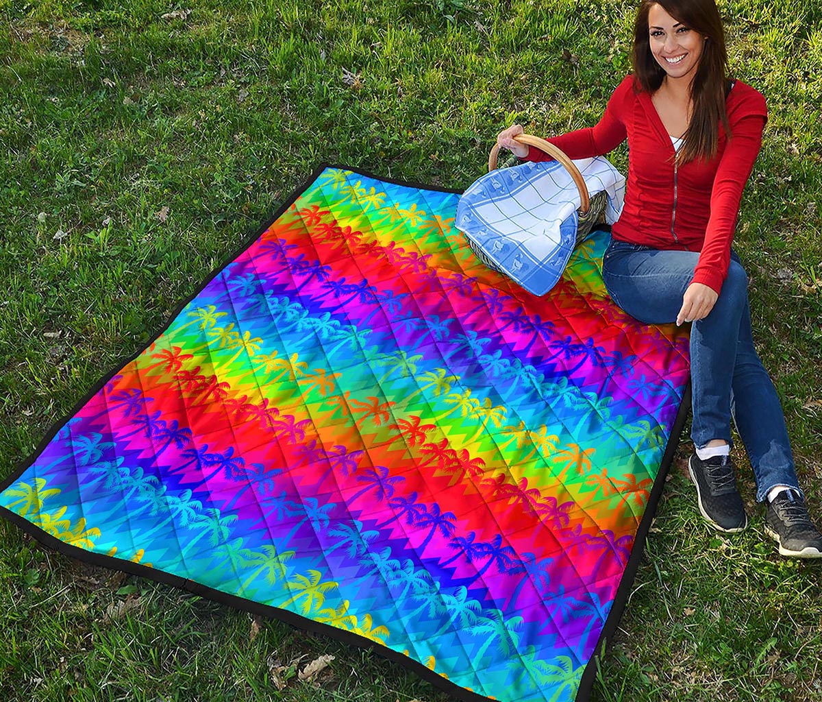 Rainbow Palm Tree Pattern Print Quilt