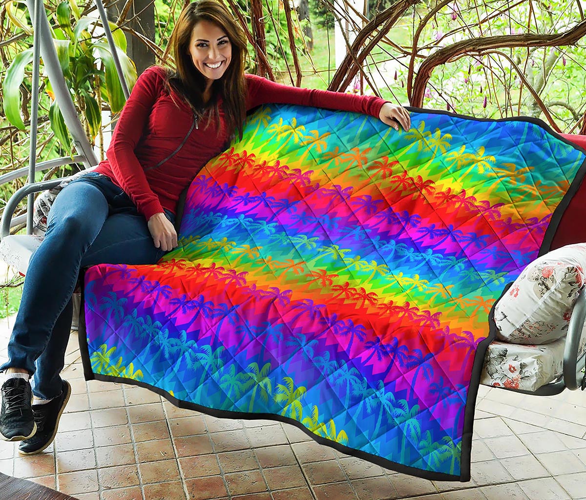 Rainbow Palm Tree Pattern Print Quilt