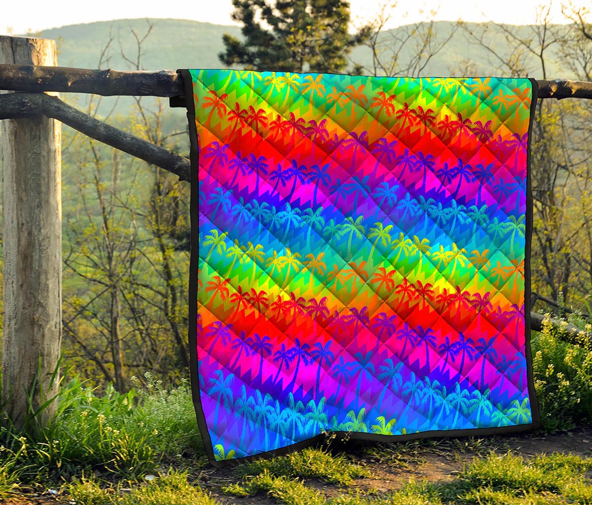Rainbow Palm Tree Pattern Print Quilt