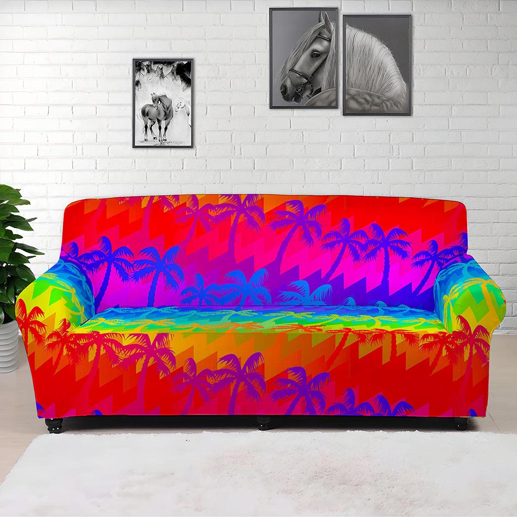 Rainbow Palm Tree Pattern Print Sofa Cover