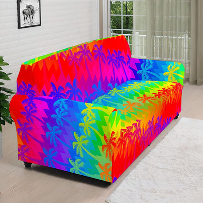 Rainbow Palm Tree Pattern Print Sofa Cover