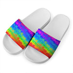 Rainbow Palm Tree Pattern Print White Slide Sandals