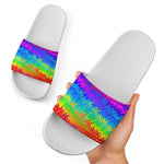 Rainbow Palm Tree Pattern Print White Slide Sandals