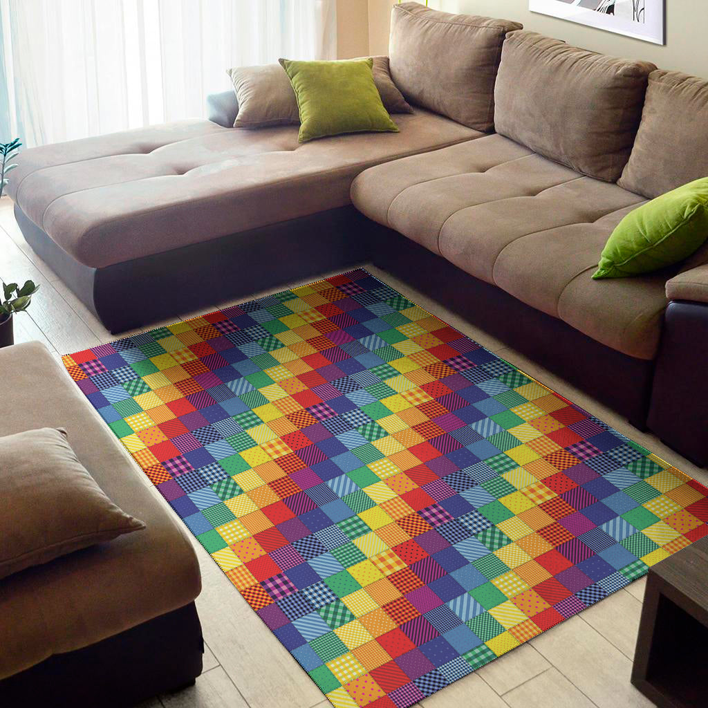 Rainbow Patchwork Pattern Print Area Rug