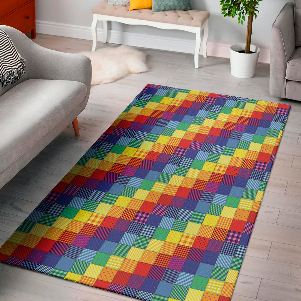 Rainbow Patchwork Pattern Print Area Rug