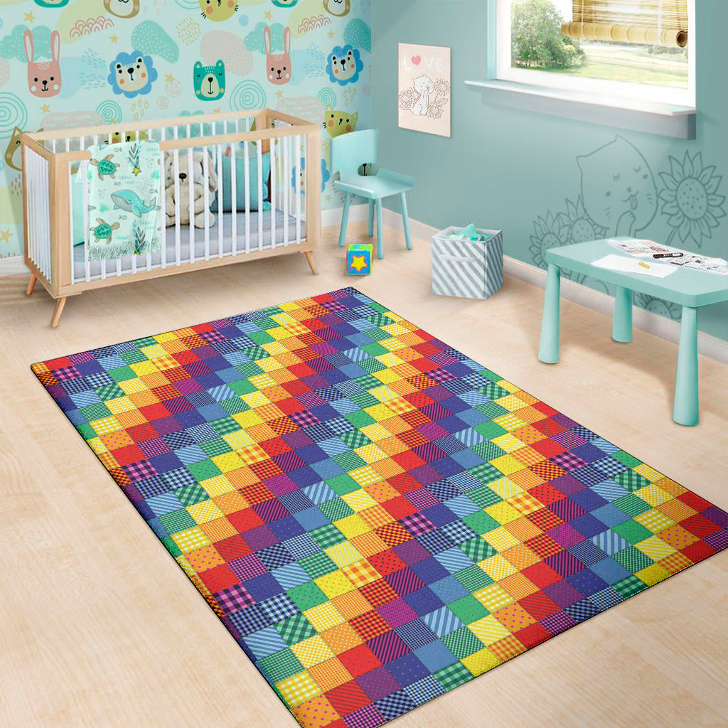 Rainbow Patchwork Pattern Print Area Rug