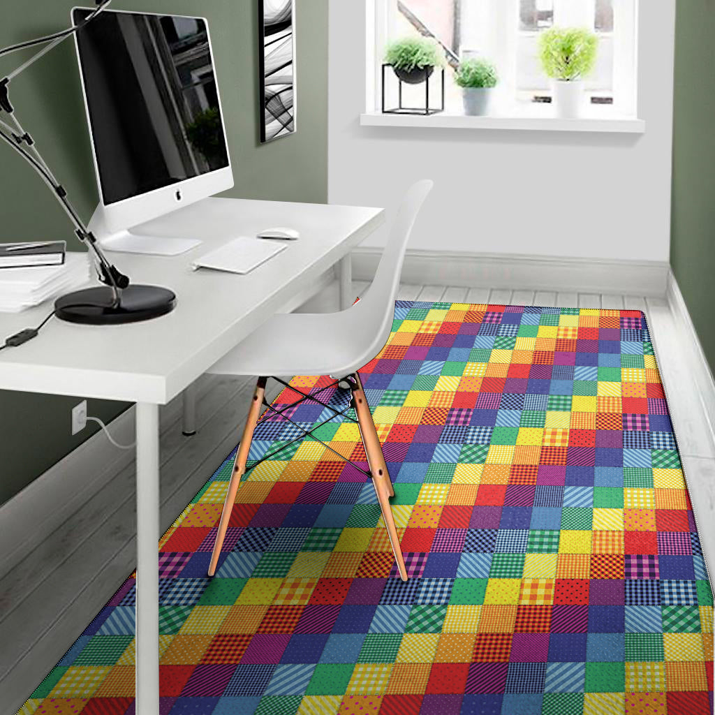 Rainbow Patchwork Pattern Print Area Rug