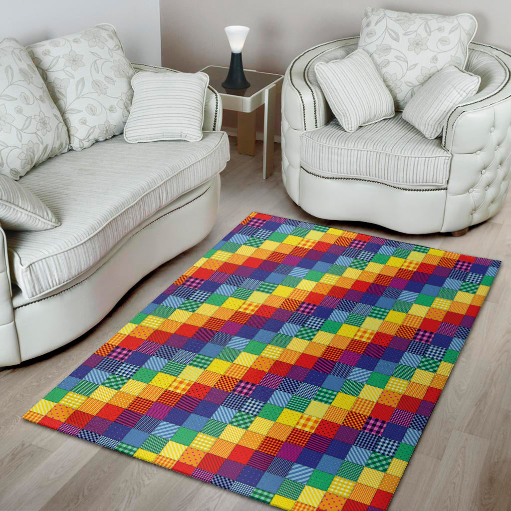 Rainbow Patchwork Pattern Print Area Rug