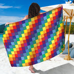 Rainbow Patchwork Pattern Print Beach Sarong Wrap