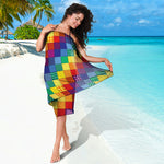 Rainbow Patchwork Pattern Print Beach Sarong Wrap